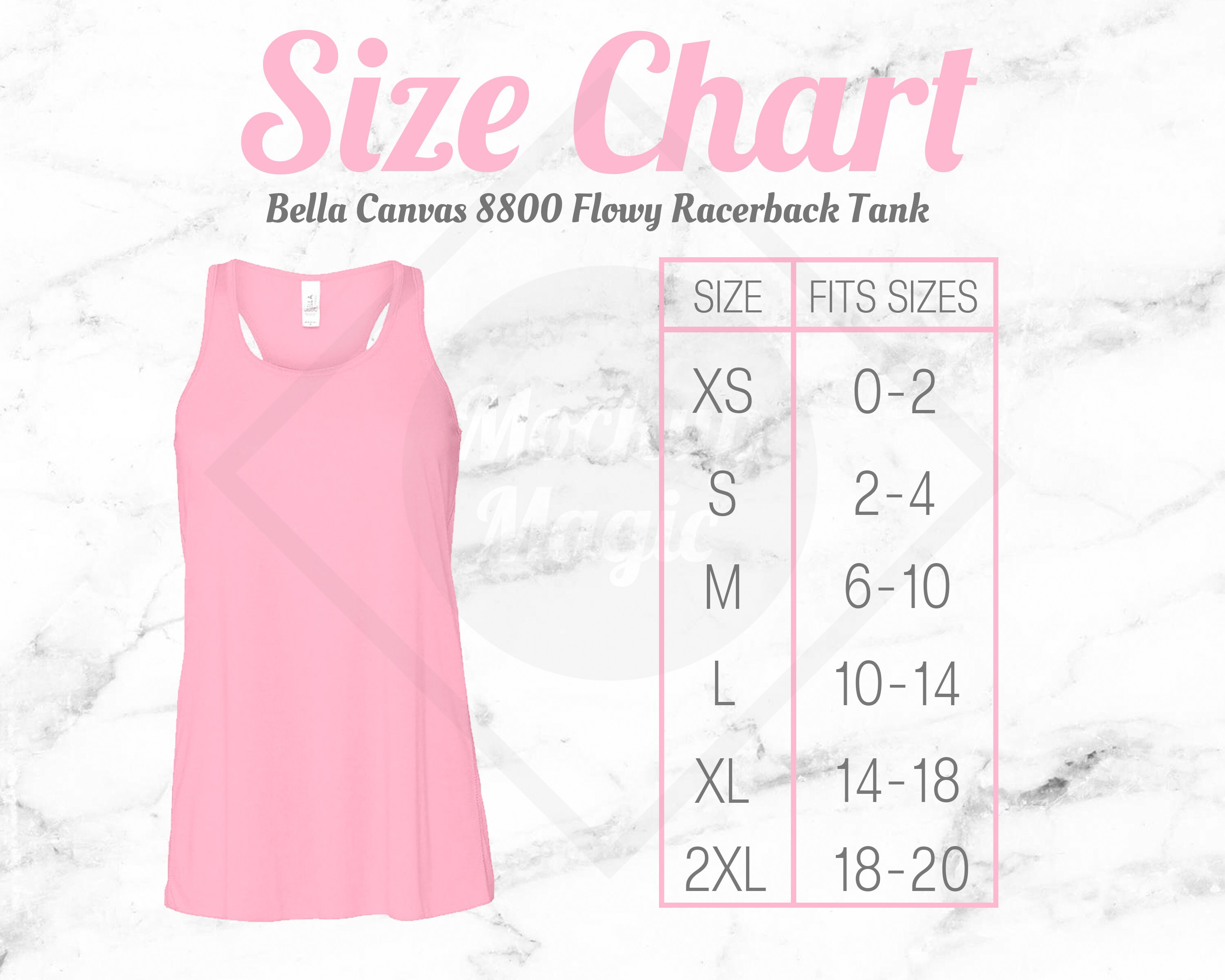 Download Bella Canvas Size Chart 8800 Mockup Flowy Racerback Tank Pink Etsy