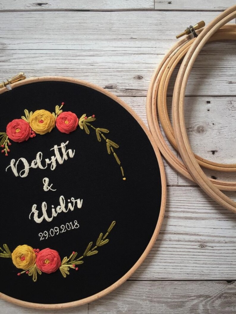 Floral wedding embroidery Anniversary gift Custom hoop art Etsy