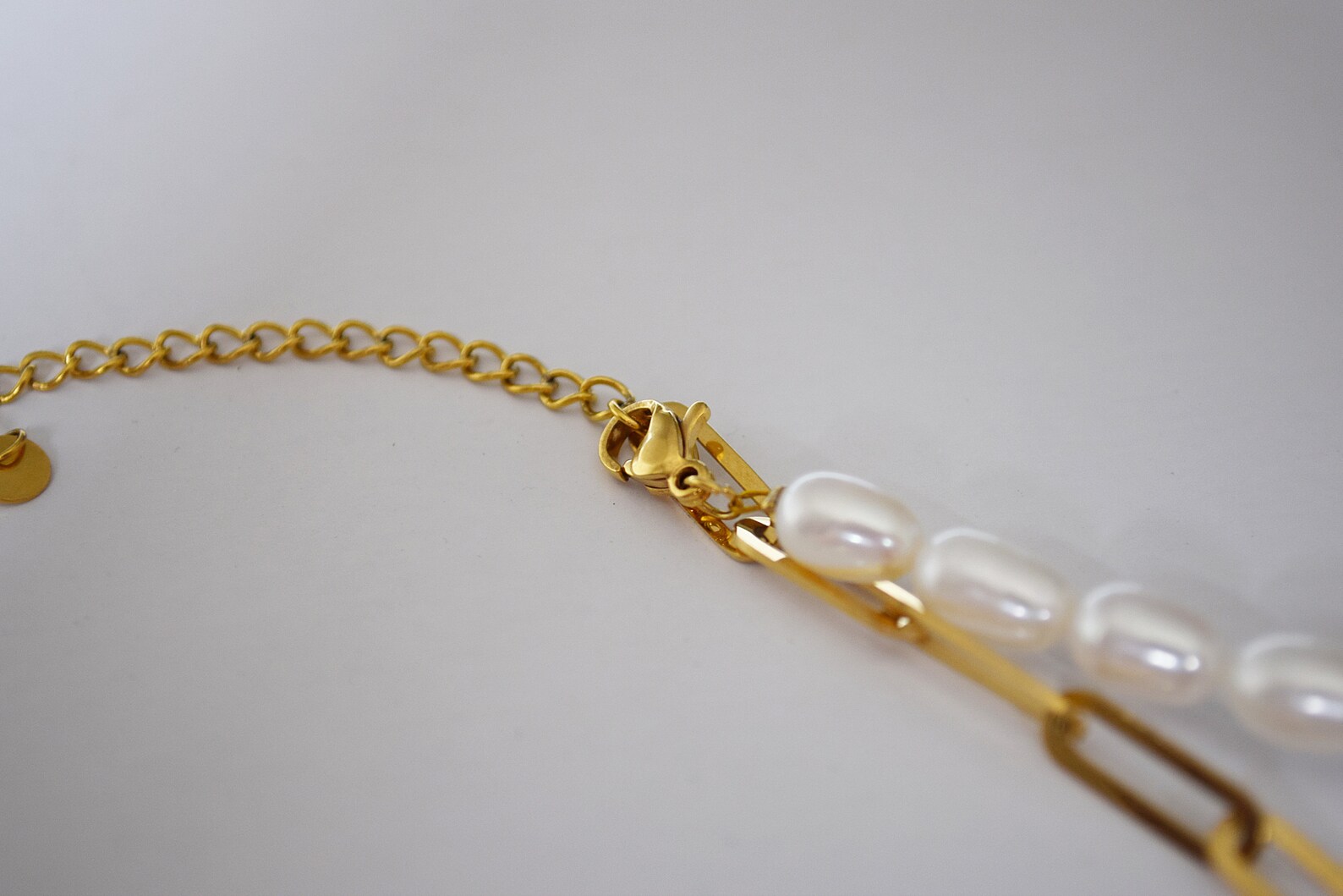 Delicate Pearl Link Chain Necklace Gold Stainless Steel | Etsy