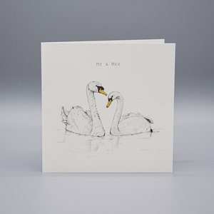 Personalised Wedding Card with Swan Illustration - Gold Leaf - Greetings Cards