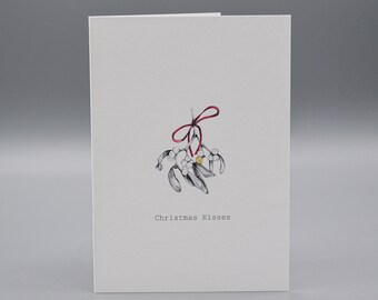 Pack of 6 luxury Illustrated Christmas Cards - Mistletoe Design - Hand Finished - Gold Leaf