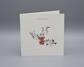 Luxury illustrated Christmas card - Holly - Hand finished