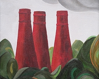 Bottle Ovens at Bournes Bank, Burslem, Stoke-on-Trent. Original Potteries heritage landscape painting