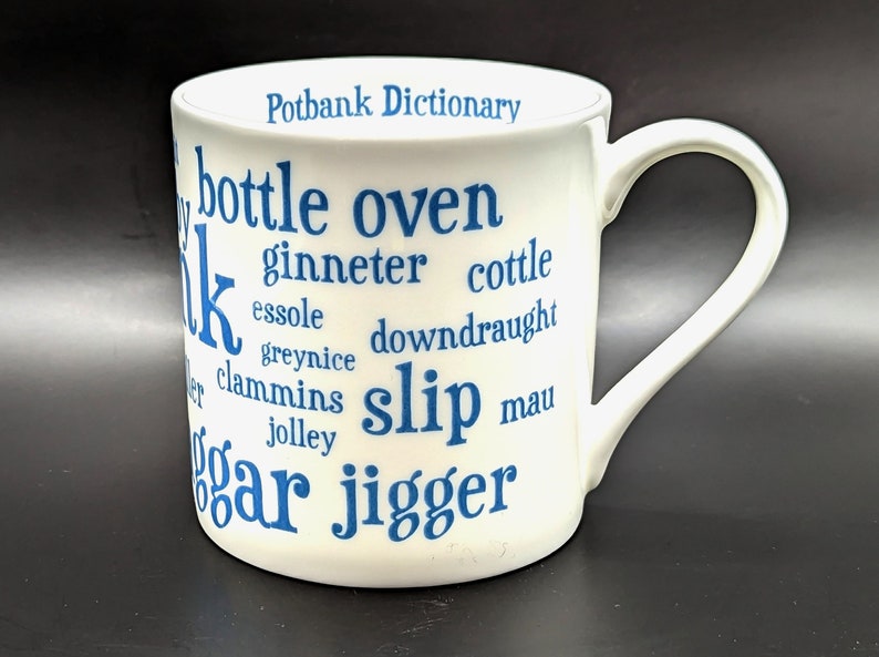 Potbank Dictionary Mug, Stoke-on-Trent Potteries, fine china mug made in England blue image 1