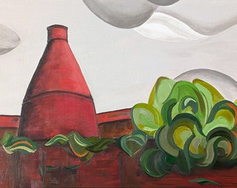 Bottle Oven at the Top Bridge Works in 2024. Original Potteries heritage landscape kiln painting