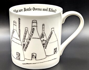 Bottle Ovens and Kilns, Potbank Dictionary Mug, Stoke-on-Trent Potteries, fine china mug, made in England