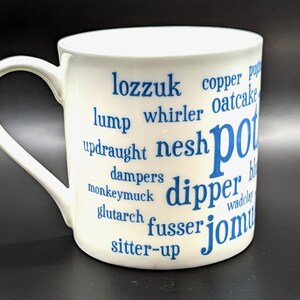Potbank Dictionary Mug, Stoke-on-Trent Potteries, fine china mug made in England blue image 3