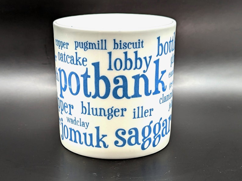 Potbank Dictionary Mug, Stoke-on-Trent Potteries, fine china mug made in England blue image 2