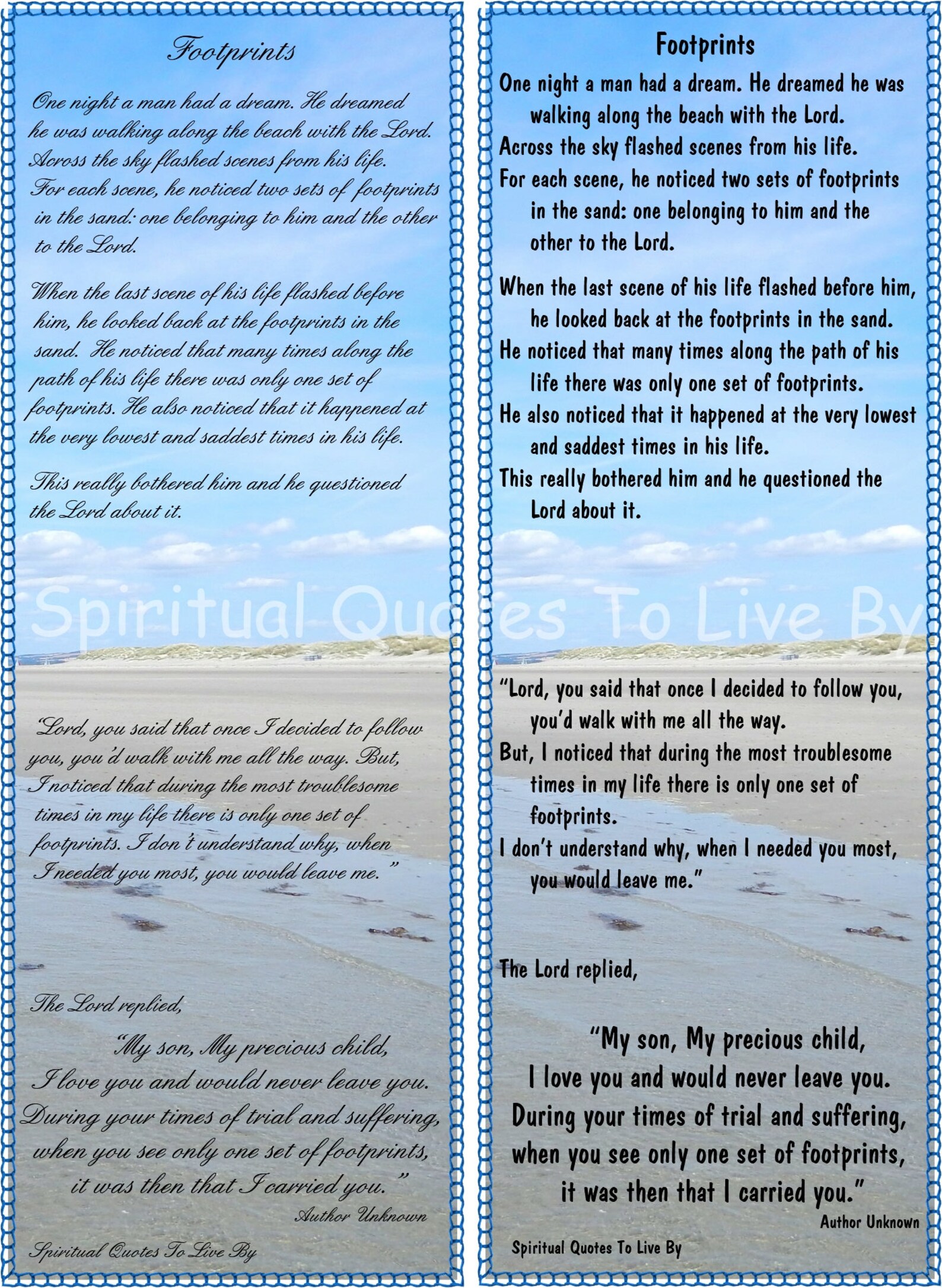 Footprints Footprints in the Sand 2 Bookmarks Download - Etsy
