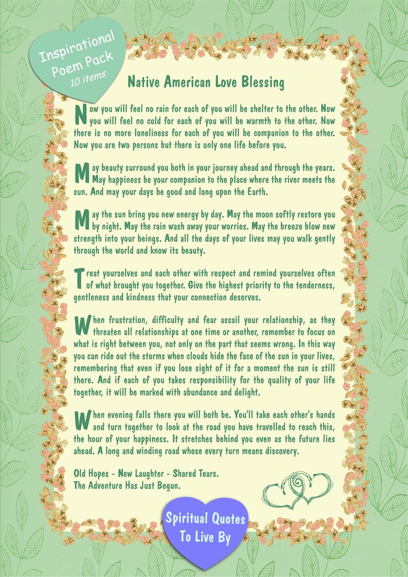 Native American Love Blessing 10 Item Poem Pack Printable Etsy