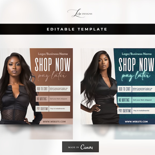 Shop Now Pay Later, Buy Now, Installment Flyer, Afterpay, Klarna, Quadpay, Sezzle, Social Media Flyer, Beauty Template, Payment