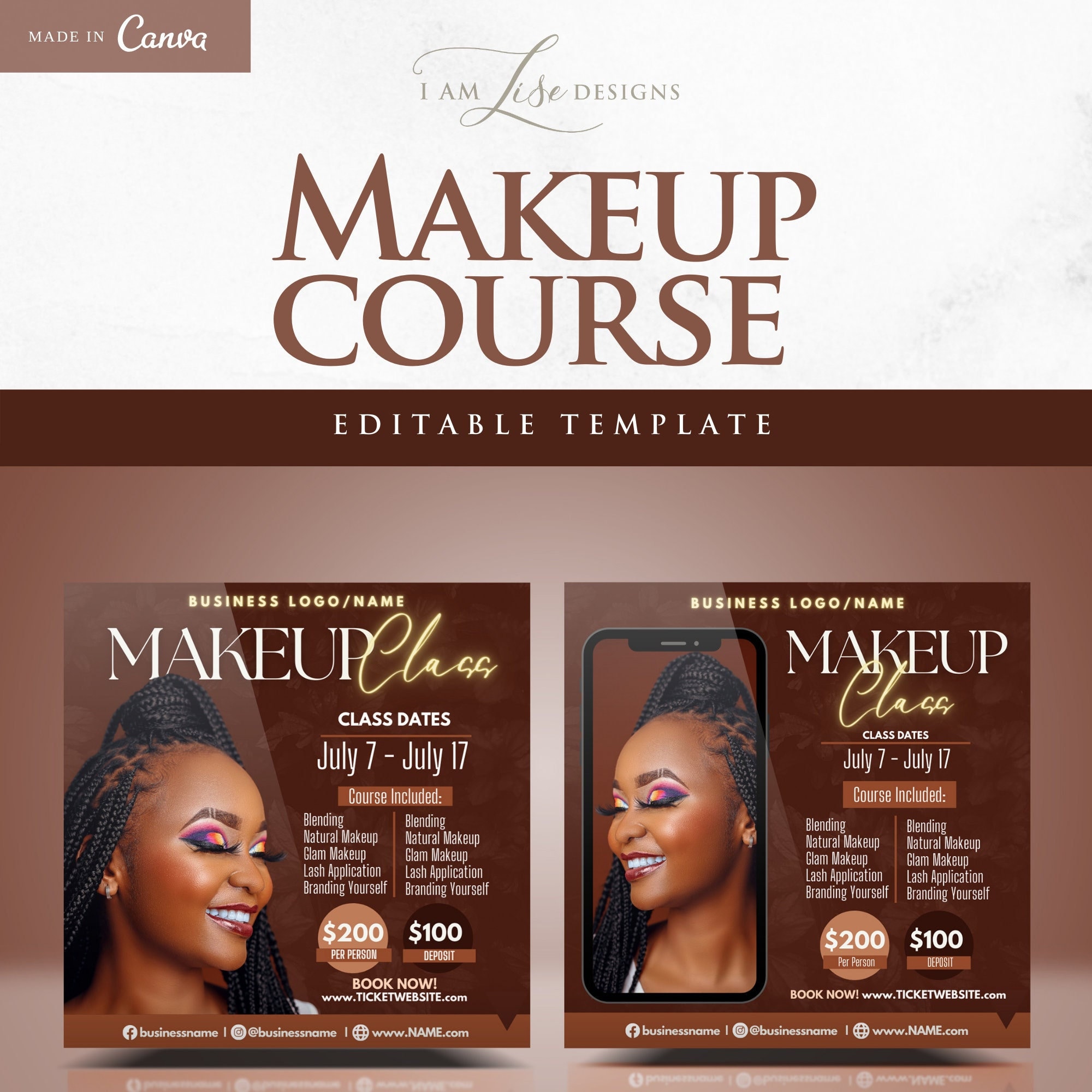 DIY Makeup Course, Makeup Template, Business, Makeup Course, Canva