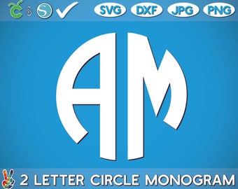 2 letter circle monogram SVG, circle monogram font, two letter monogram SVG, cricut monogram, digital cut file, silhouette cameo DXF,