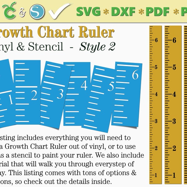 Growth Chart Ruler Stencil File - Growth Chart Ruler Vinyl SvG - DxF - PdF | DIY growth chart ruler sign | Growth Chart Ruler wall decal SVG