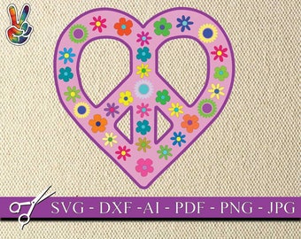 Peace heart sign SVG | Peace heart sign flower SVG | Peace sign vector | peace sign cricut | peace sign cut file | PNG | jpg | dxf | pdf