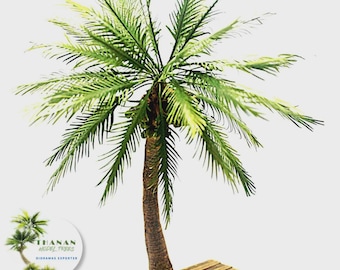 Diorama en miniatura hecho a mano a escala 1/35 con palmera tropical y banco de madera.