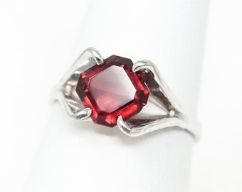 Vintage Designer Joseph Esposito Espo Red  Glass Sterling Silver Ring Size 5.75
