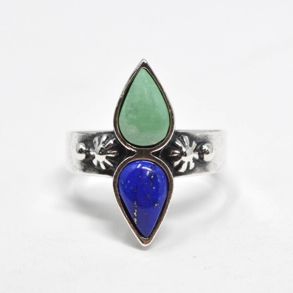 Vintage Designer Carolyn Pollack Relios Turquoise Lapis Lazuli Sterling Silver Teardrop Ring - Size 8.75 - 596427699