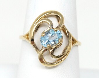 Vintage Art Deco Style Blue Topaz Gold Vermeil Sterling Silver Ring - Size 7.5