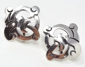 Vintage Taxco Mexico Romero Sterling Silver Cutout Screw Back Clip On Earrings