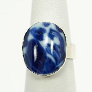 Vintage Porcelain Modernist Style Sterling Silver Ring - Size 6.25