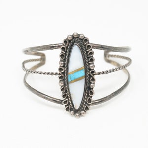 Vintage Native American Nila Cook Johnson Turquoise MOP Sterling Silver Bracelet image 1