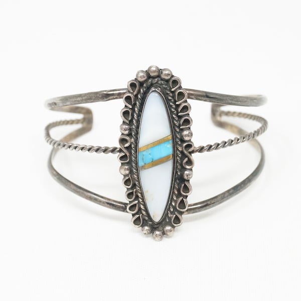 Vintage Native American Nila Cook Johnson Turquoise MOP Sterling Silver Bracelet