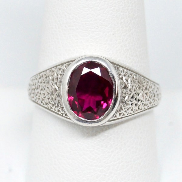 Vintage Designer CMC Large Red Ruby Sterling Silver Ring - Size 10