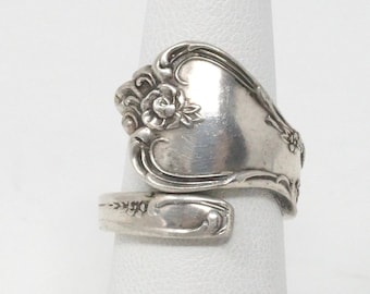size 7 Sterling Silver 15mm wide at widest Solid Fancy Spoon Handle Ring