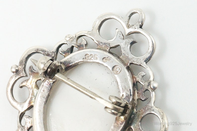 Vintage Designer Jez Flower Cross Stitch Look Picture Sterling Silver Pin Brooch image 9