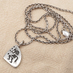 Vintage Native America Laahte Dancing Kokopelli Sterling Silver Necklace - 20&quot;