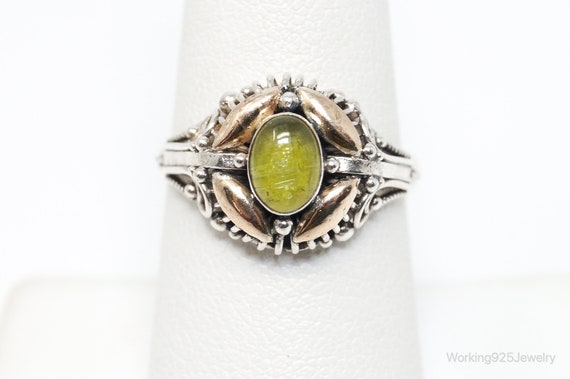 Vintage Bali Style Peridot Brass Sterling Silver … - image 2