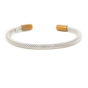 Vintage Brass Coil Cable Modernist Twist Sterling Silver Cuff Bracelet