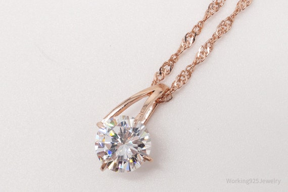 Large Cubic Zirconia Rose Gold Vermeil Over Sterl… - image 4