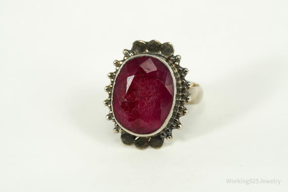 Vintage Large Ruby Sterling Silver Ring - Size 7 - image 5