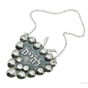 Vintage L&#39;Chaim &quot;To Life&quot; Sterling Silver Wine Decanter Liquor Bottle Tag Label