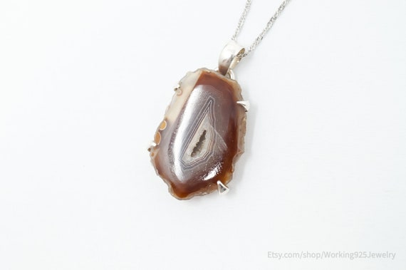 Vintage Large Brown Crazy Lace Agate Sterling Sil… - image 4