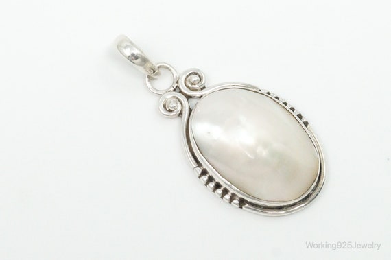 Large Vintage Pearl Sterling Silver Pendant - image 5