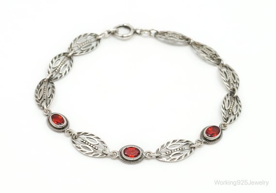 Antique Art Deco Garnet Sterling Silver Bracelet - image 1