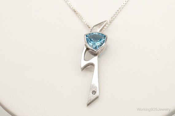 Vintage Blue Topaz Diamond Sterling Silver Neckla… - image 5