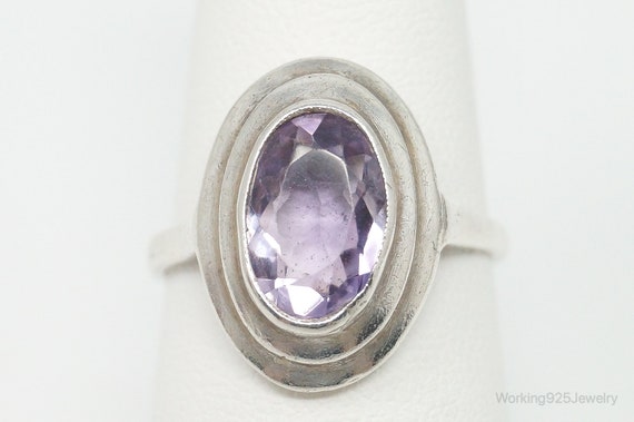 Vintage Modernist Amethyst 830 Silver Ring - Size… - image 2
