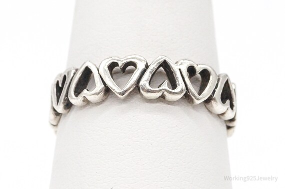 Vintage Open Hearts Sterling Silver Band Ring - S… - image 1