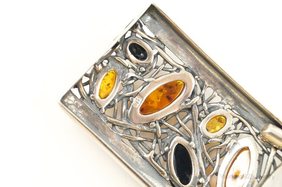 Vintage Multi Type Amber Sterling Silver Necklace - image 8