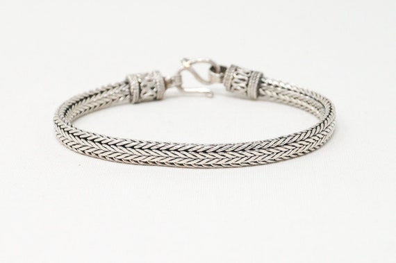 Vintage Snake Chain Balinese Sterling Silver Brac… - image 2