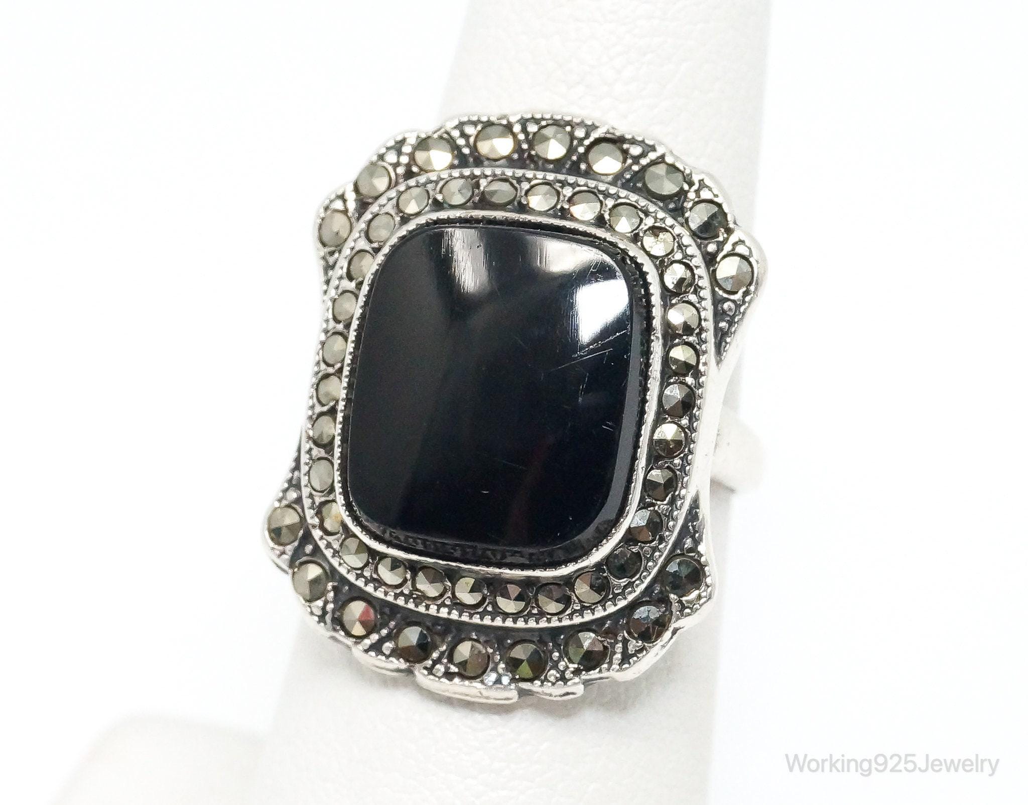 Antique Designer Uncas MFG CO Black Onyx Marcasite Sterling Antique Designer Uncas MFG CO Black Onyx Marcasite Sterling