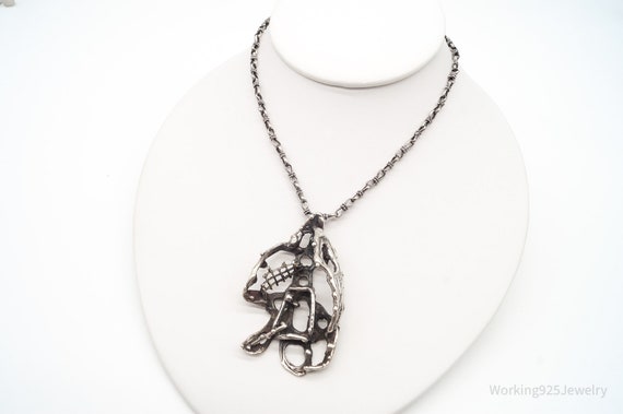 Vintage Brutalist Silver Toggle Necklace - image 1