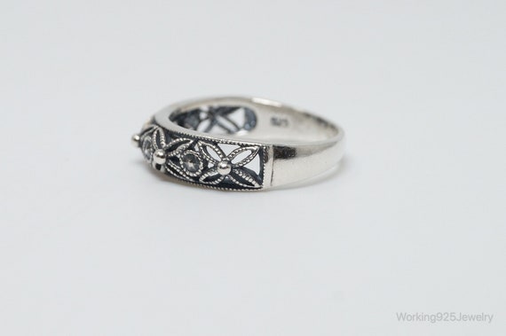 Vintage Cut Out Floral Design Sterling Silver Ban… - image 4