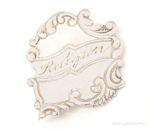 Antique "Religion" Silver Brooch Pin - image 2