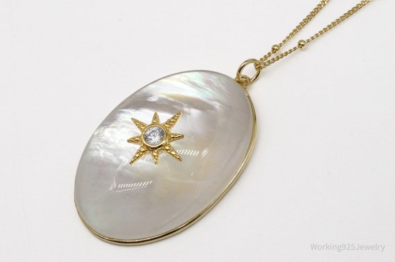 Cubic Zirconia Mother Of Pearl Gold Vermeil Sterl… - image 5