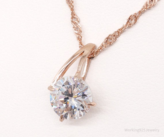 Large Cubic Zirconia Rose Gold Vermeil Over Sterl… - image 2